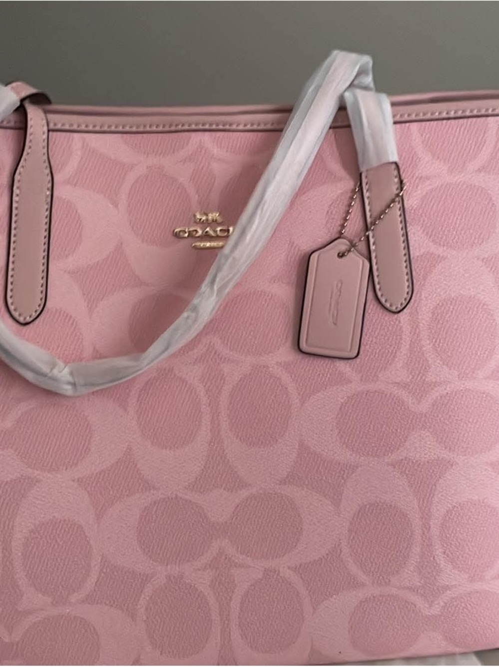 Coach Pink Signature Tote with Gold-Tone Logo
